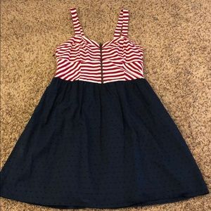 Red, white, blue dress with zipper detail